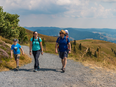 Eine Familie wandert auf dem Belchensteig Eine Familie wandert auf dem Belchensteig