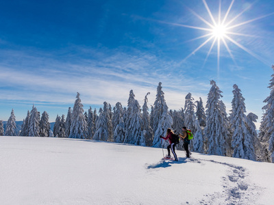 Wanderer bei der Schneeschuhwanderung: Halbtagestour am Belchen