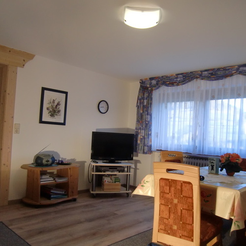 Wohnzimmer mit Essecke und TV/Sat - 